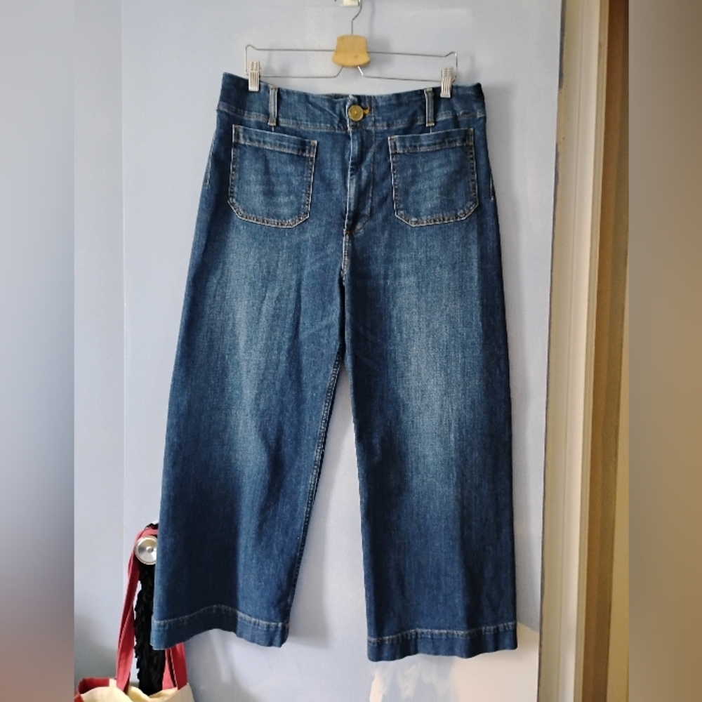 Anthropologie Dark Blue Wide-Leg Denim Jeans (fit approx 32) - Picture 6 of 13